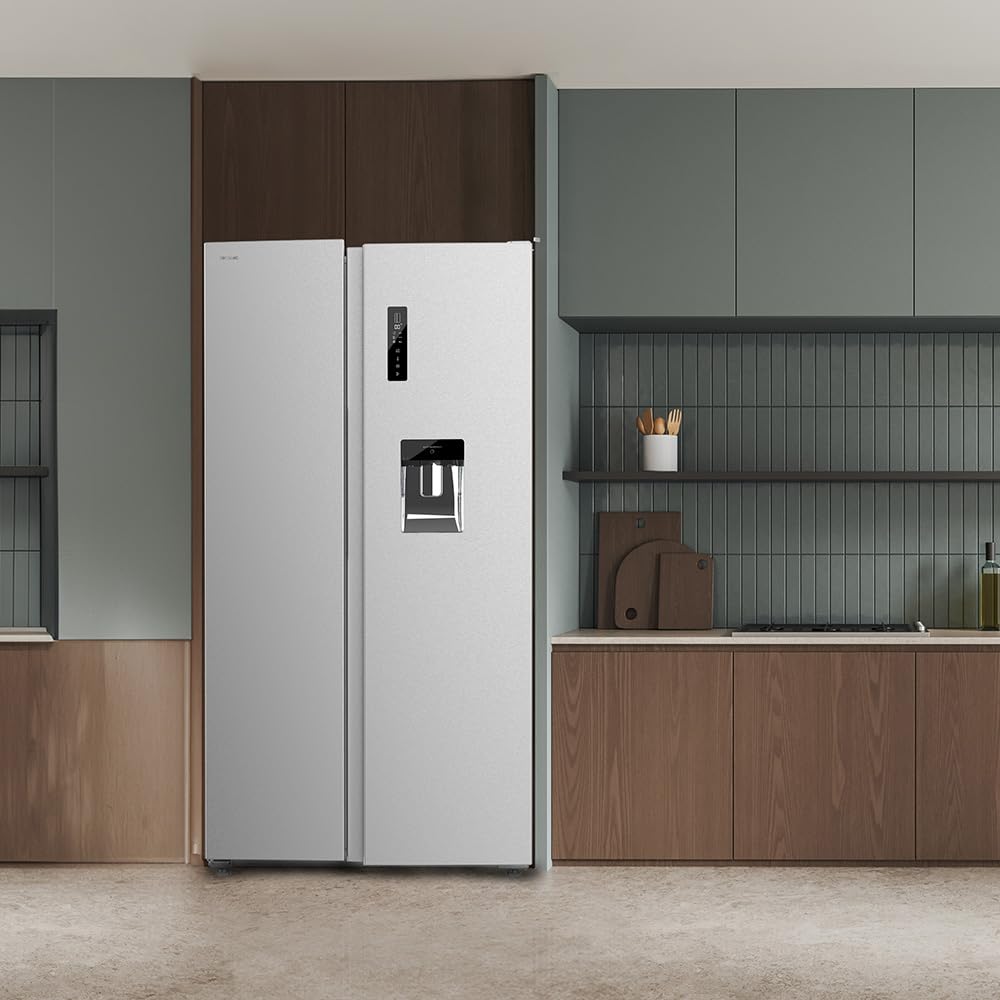 Cecotec Side-by-Side Kühlschrank Bolero CoolMarket SBS 559 Inox E. 559 Liter, Inverter-Kompressor, Total NoFrost, Multi Air Flow, Wasserspender und Display für die sichere Lagerung von Lebensmitteln