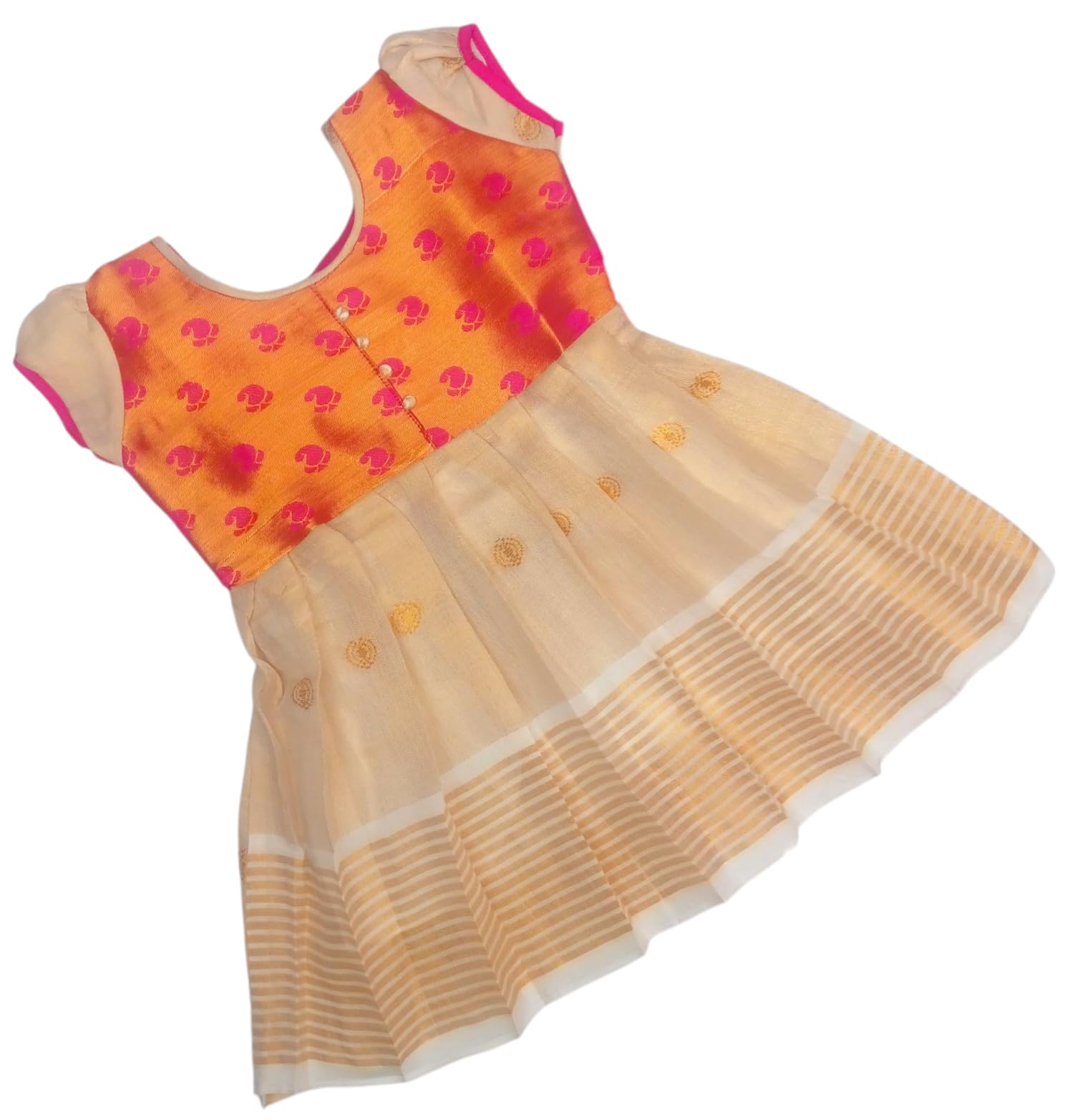 LOTUS ETHNIC Baby Girl's Kerala Tissue Cotton Frock Pattu Pavadai LEHENGA CHOLI Chaniya Choli (0-5 Years)