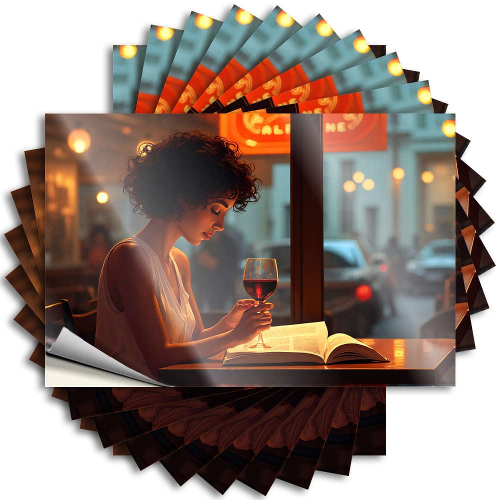 Stickers Book Space Room Decor Bottle Woman Reading Book with Wine Glass in Cafe - No Residue Decals for Girl(12X18CM)