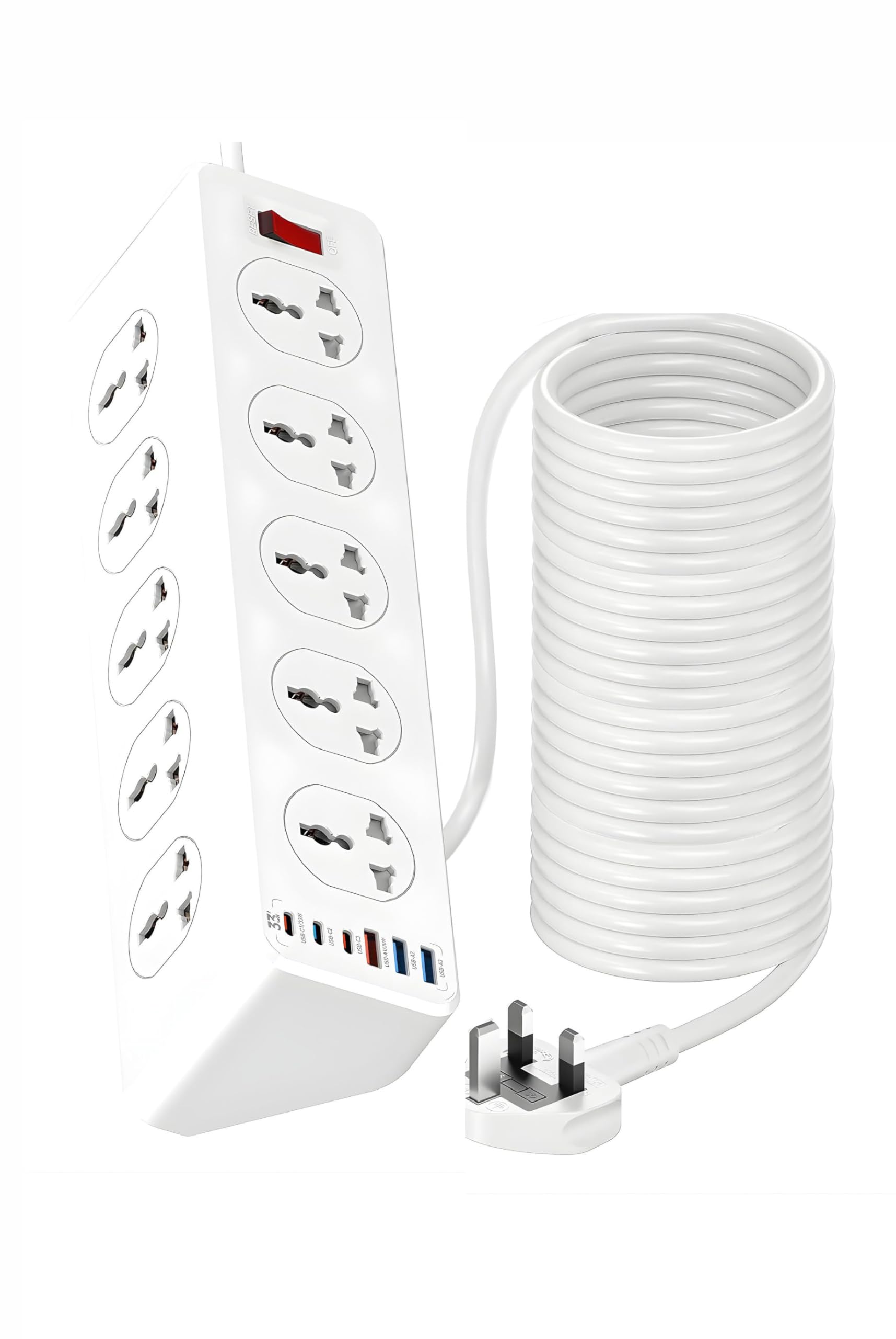 Power strip extension (1 year warranty) with 10 Outlet Surge protector power sockets 6 USB Ports_power extension 30W PD+QC Fast charging adapter sockets 2-meter heavy-duty power Extension Cord