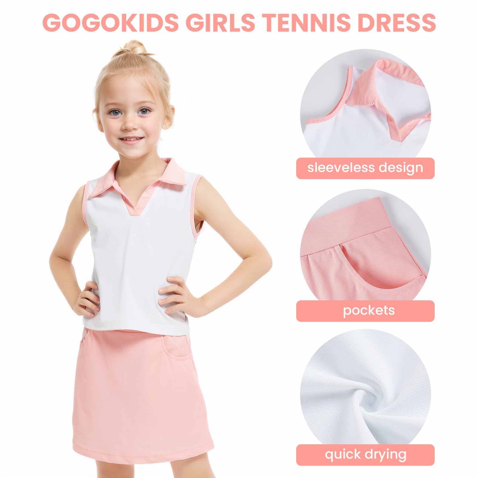 Kinder Mädchen Tennis Set Kurzes, Ärmelloses T-Shirt Tops+ Tennisrock mit Innenhose, Sport Outfit für Golf Tennis Yoga
