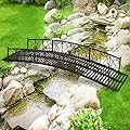 ide·o 8FT Metal Garden Bridge - Metal Iron Arc Walkway with 770 lbs Weight Capacity, 2 Safety Siderails, Vine Motifs, Easy Assembly for Backyard Fish Pond, Stream, Creek, Bronze (96”*28”*17”)