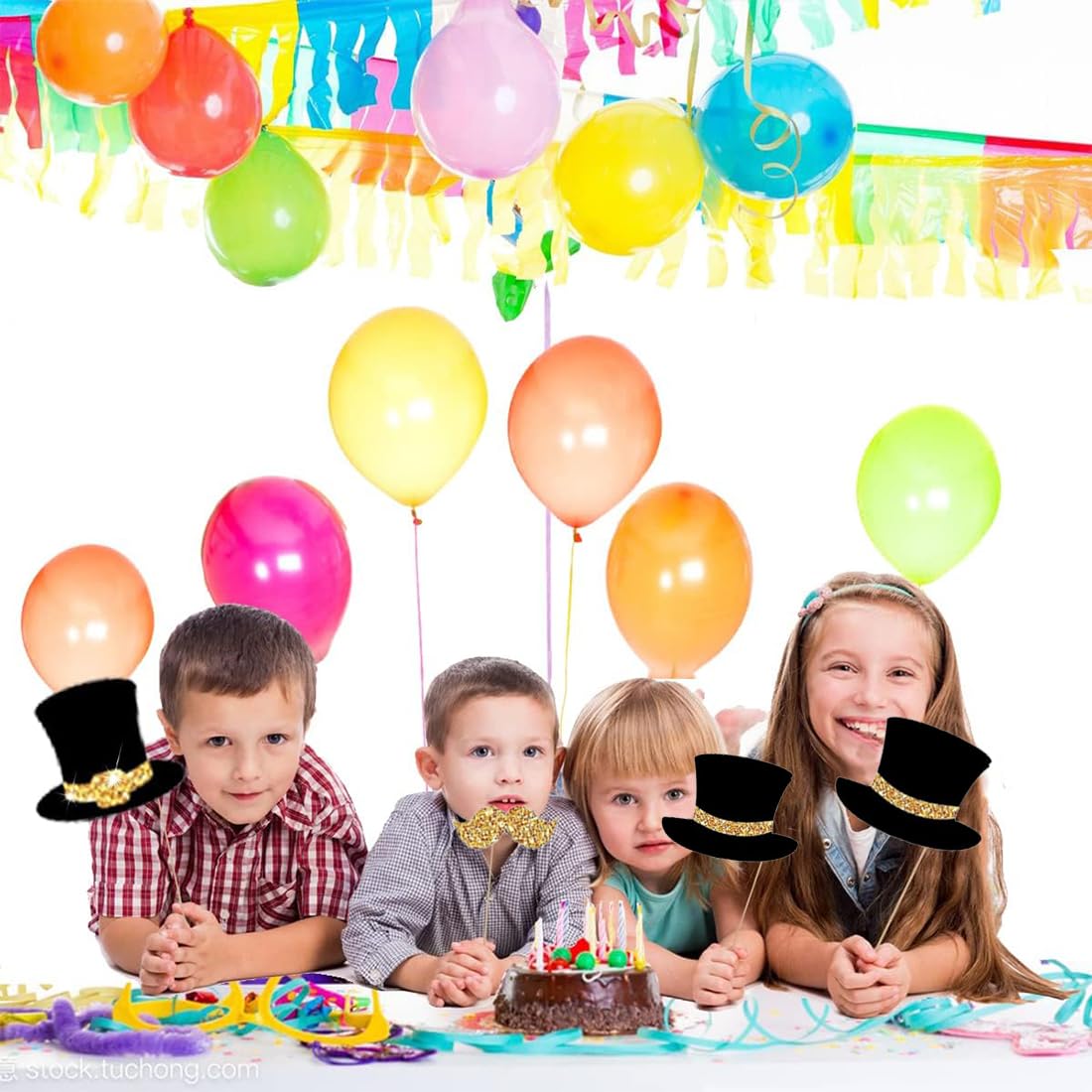 30PCS Photo Booth Kit Oro Nero Photo Booth Compleanno Foto Occhiali Photo Booth Partito Cappello Mascherina Comunione Decorazioni Photo Booth Per Partito Natale Compleanno Feste Selfie (Oro Nero