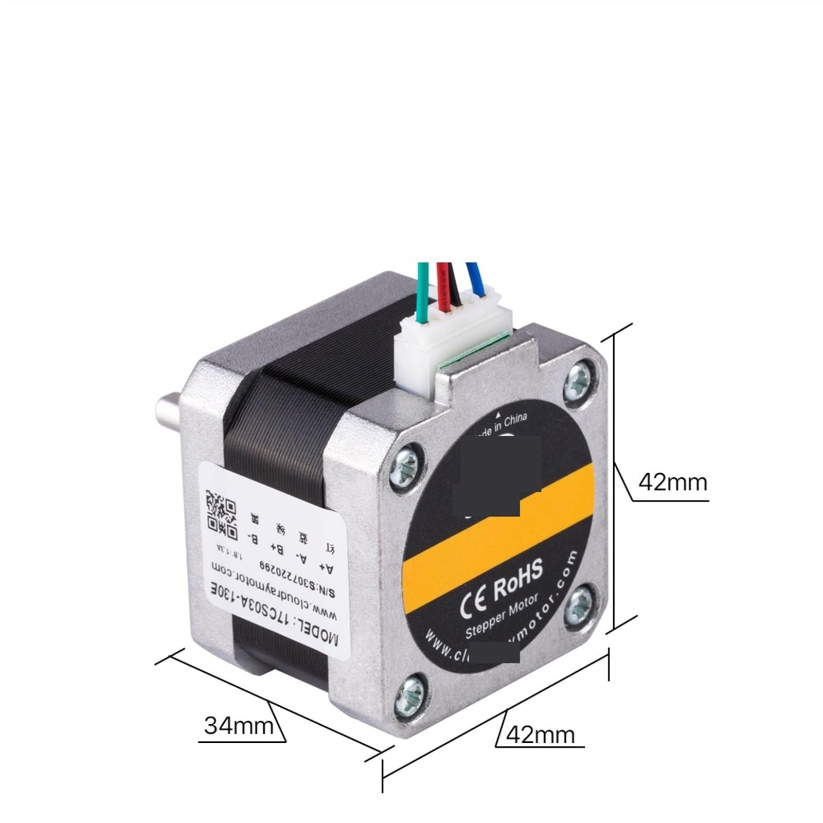 Motor paso a paso Motor paso a paso Nema 17 de 34mm, 28N.cm, 1,3a, Motor paso a paso de 2 fases for fresadora de grabado de impresora 3D CNC(17CS03A 5PCS)