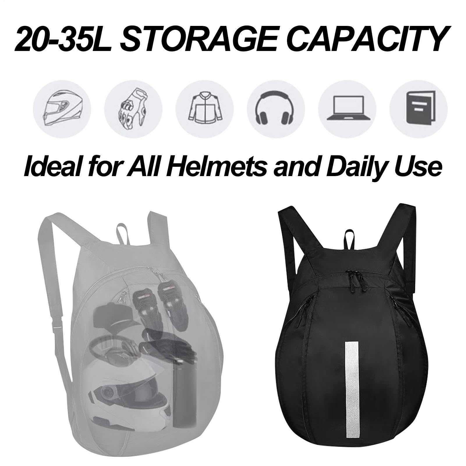 Sac à dos pour casque de moto imperméable - Sac de rangement | Grande capacité - Sac de voyage noir léger pour moto, vélo, camping, sports de plein air et trajets