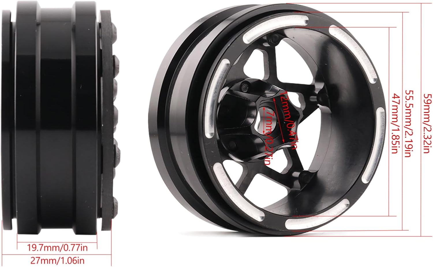 1.9" Aluminum Beadlock Wheel Rims 4PCS Carbon Fiber for 1/10 RC Crawler TRX4 Axial Capra SCX10 VS4-10 Gen8 Upgraded Carbon Fiber 1.9 Beadlock Wheel Rims