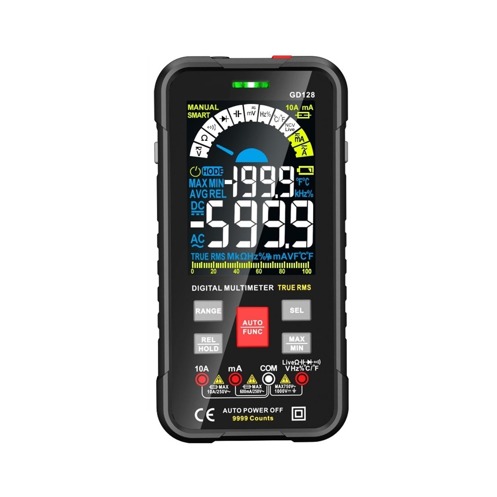 Multimetr Cyfrowy 9999 Zlicza Woltomierz DMM True AC DC NCV Inteligentny Amperomierz Auto Zakres Tester Pojemności Szybko Dokładnie Łatwy Odczyt(GD128-black)