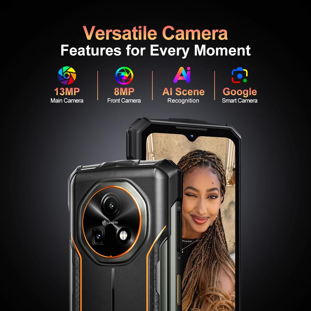 DOOGEE Fire 5 Rugged Smartphone, Batteria 13000mAh 10W 4G Android 15 Telefono Indistruttibile,6.6''HD+90Hz, 13MP+8MP AI Fotocamere Cellulare Antiurto, 12GB+64GB/2TB, IP68/NFC/OTG/3 slot (Nero)