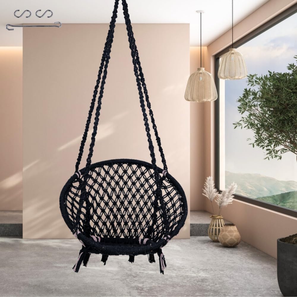 Patiofy Swing for Balcony/Jhula for Adults for Home/Swing Chair for Adults for Home/Hanging Swing Chair for Indoor and Outdoor with Hanging Kit (Black)