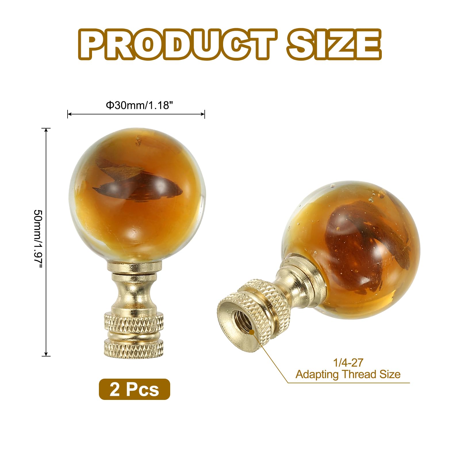 PATIKIL 2pcs 1/4-27 Lamp Finial Cap Knob, Clear Round Ball Shaped Crystal, Gold Tone - Image 2