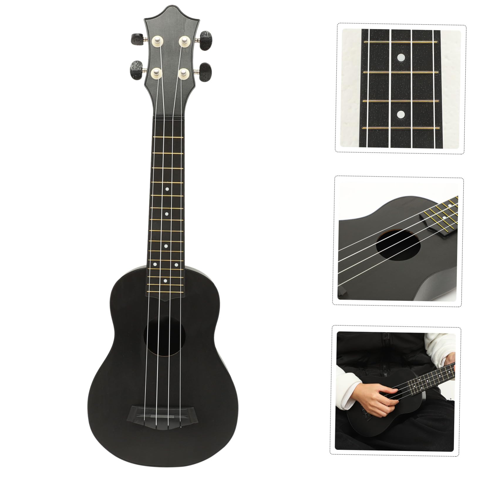 Ukulele Soprano in Legno Nero per Principianti Chitarra Acustica Corde Strumento Resistente e Facile da Accordare Regalo Educativo per Ragazzi e Ragazze