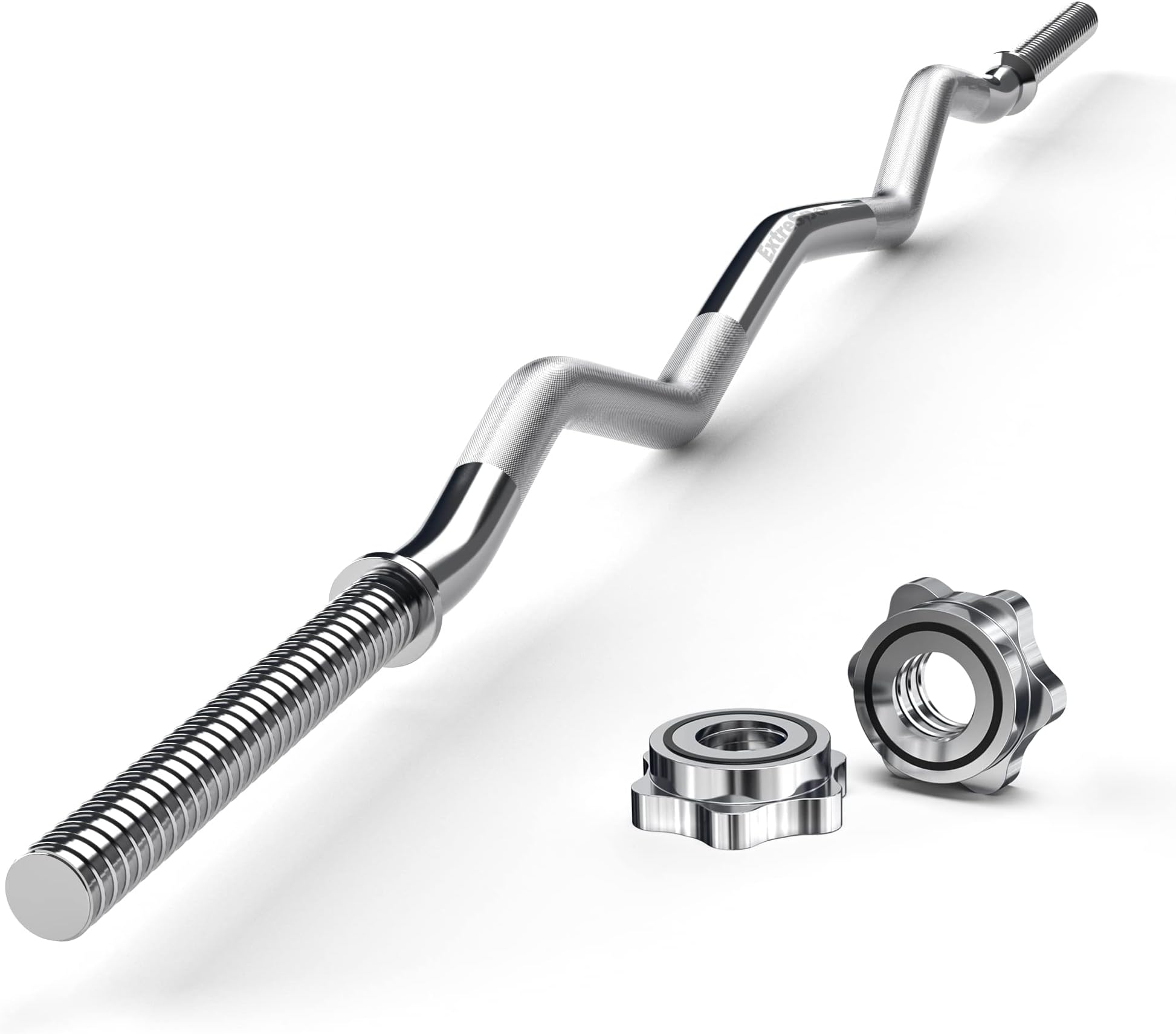 47'' EZ Curl Bar Weight Lifting Bar, for Hip Thrusts/ Squats/Lunges, 1-inch Weight Plates Curling Bar for Gym and Home, with 2 Star Collars (220lb Weight Capacity)