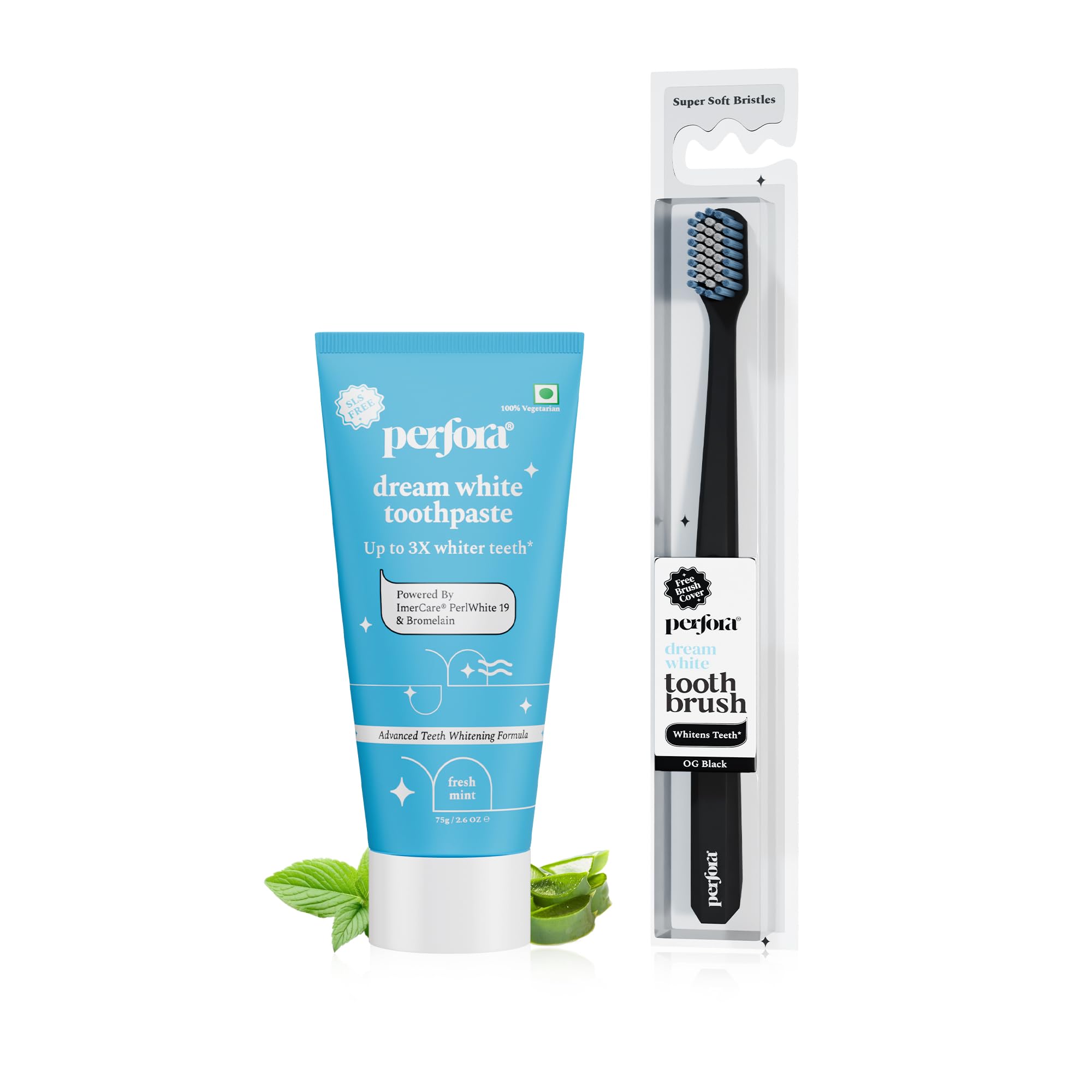 Perfora Dream White Teeth Whitening Mini Oral Care Combo | Dream White Toothpaste & Toothbrush | SLS & Fluoride Free Tooth paste | Super Soft Bristles For Sensitive Teeth - OG Black-picture-36