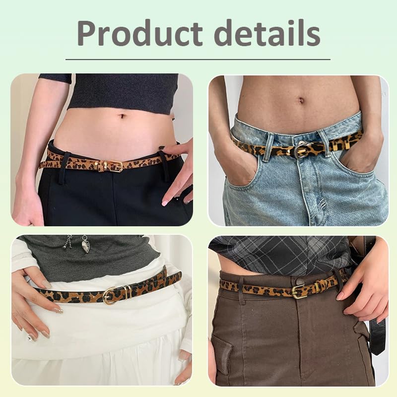 Leopard Print Belt Thin Skinny Western Cowgirl Belt for Dress Jeans Vintage Animal Leopard Belts for Women Girls Y2k Fashion Womens Faux Leather Belts for Pants Skirts Retro Animal Printed Accessories3