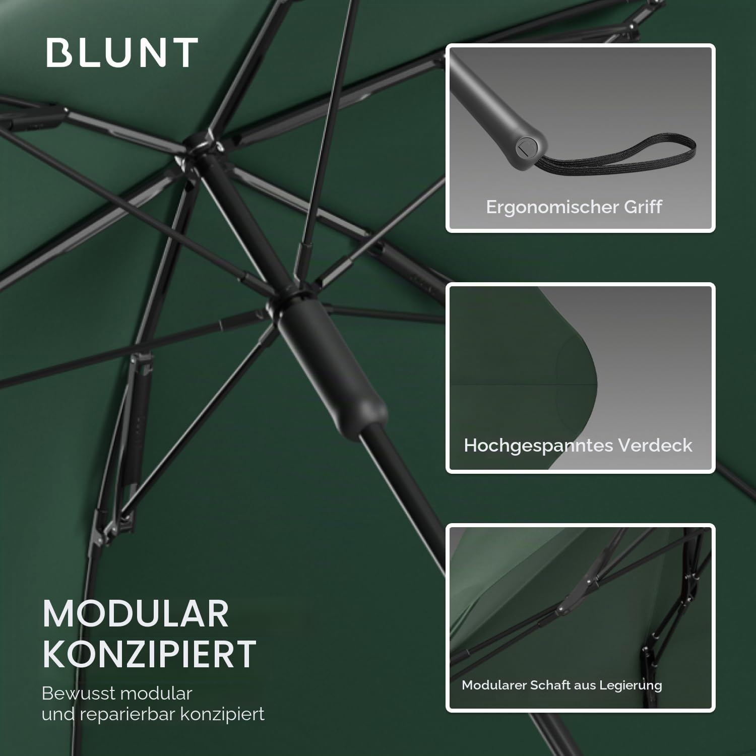 BLUNT Sportschirm – 147,3 cm winddichter Golfschirm, großer Sportschirm für Wind und Regen, langlebiges Design für Sportveranstaltungen, strapazierfähig, UV-Schutz – Grün