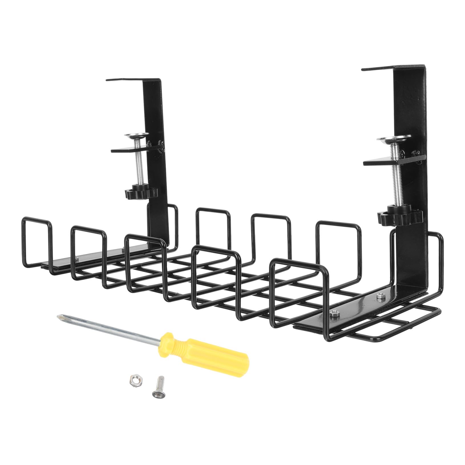 Support de Rangement de Câbles en Fer Noir, Structure Robuste | Organisation des Fils, Format 1 Pièce, Usage Maison et Bureau, Support Polyvalent pour Installation sous Table