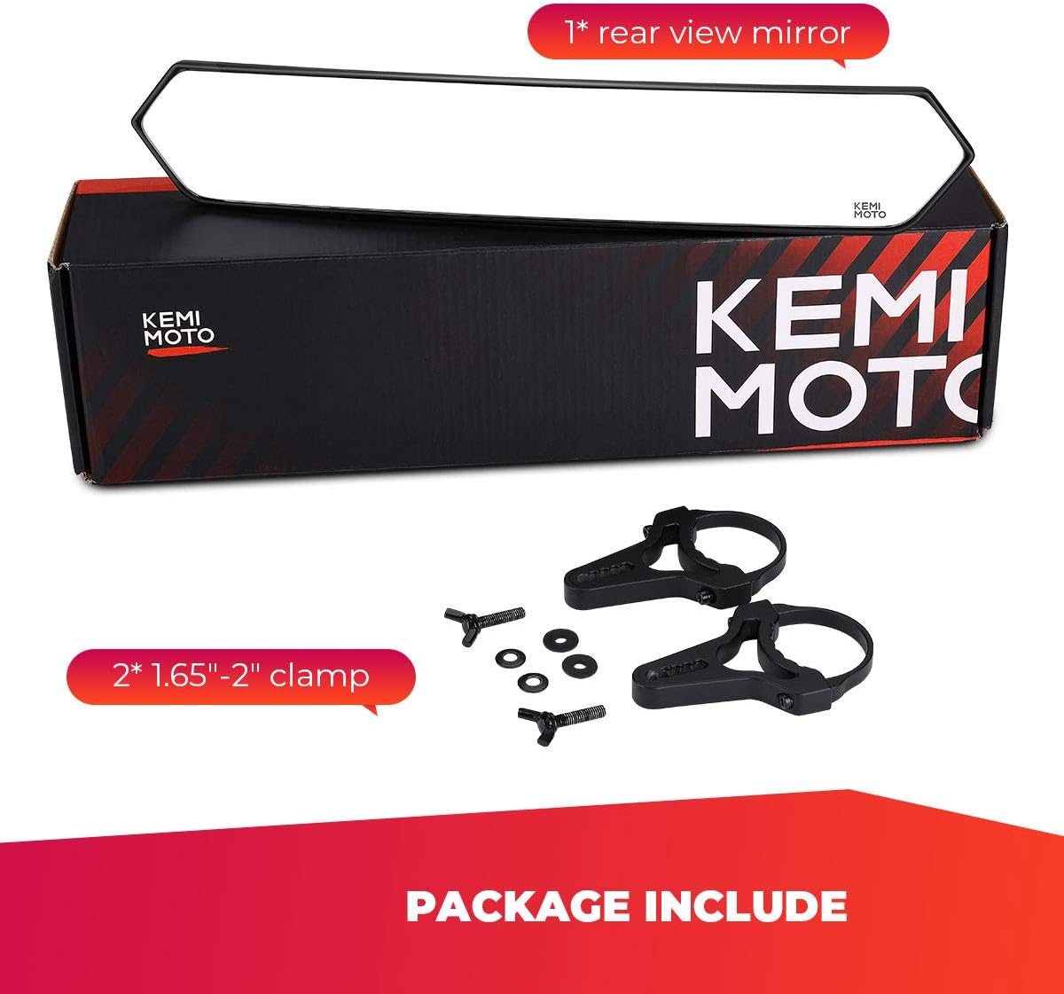 KEMIMOTO 15-Inch UTV Rearview Mirror with Adjustable Clamps for 1.65-2 Inch Bars, Compatible with Polaris RZR 2008-2023 and Can-Am Models – Side-by-Side Center Mirror