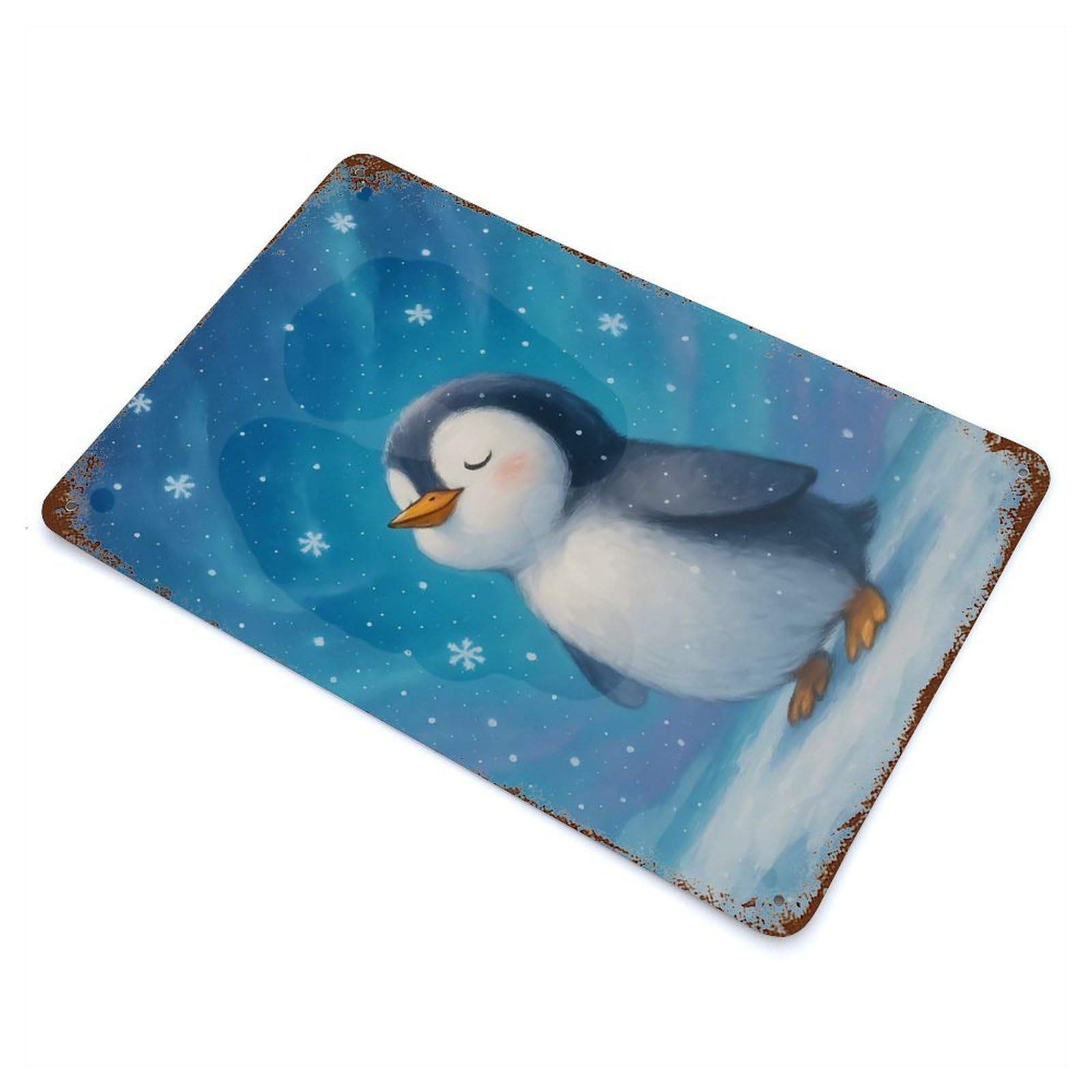 Garage Style Cute Penguin in Winter Snowfall Vintage Rust Metal Sign 11.8"x7.9", Vintage Wall Decor for Bar And Workshop