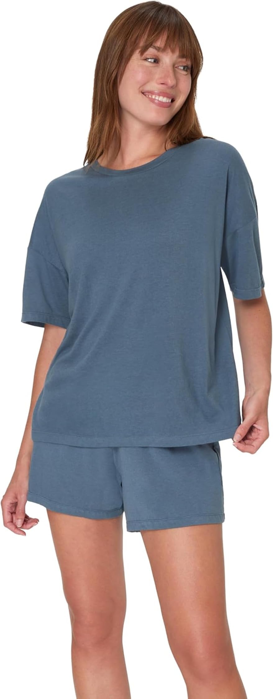 Hanes Women's Originals SuperSoft Comfywear 2 Piece Lounge Boxy T-Shirt & Sleep Shorts Loungewear Set, Stargazer Grey/Stargazer Grey, XXL
