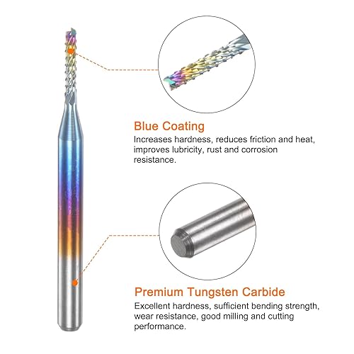 Miniatura 4 de 10 Uds. Fresas de extremo CNC Router Bits 18 "Shank 0.055 in Blue Coated Tungsten Carburo Fresas para PCB Acrílico Madera Aluminio Metal