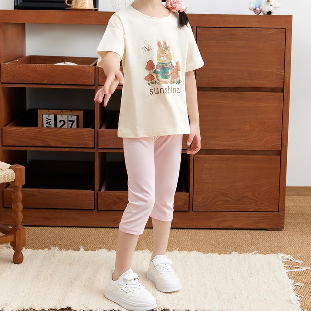 VVEEWUU 5 Pack Cotton Cropped Leggings for Girls 3/4 Pants Basic Girls Capri Leggings - Image 5