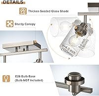 Vista 6 de 2-Luz de Pared con Foco y Sombra de Vidrio Sembrado, Iluminación Moderna de Techo en Níquel Cepillado para Pasillo y Baño