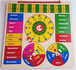 Wooden Calendar & Clock Learning Board for Kids | Date,...