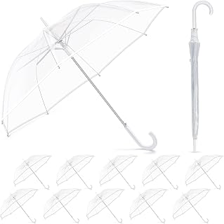 12 Pack Clear Umbrella Wedding Style Stick Umbrellas Large Canopy Windproof Transparent Stick Umbrellas Wedding Rain Transparent Umbrellas Bulk Auto Open J Hook Handle