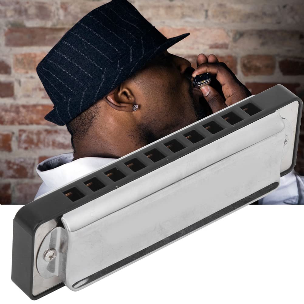 aqxreight Blues Harmonica 10 Hole Angorgan G Key z podstawą galwaniczną dla Początkujących i Profesjonalistów (BLACK)