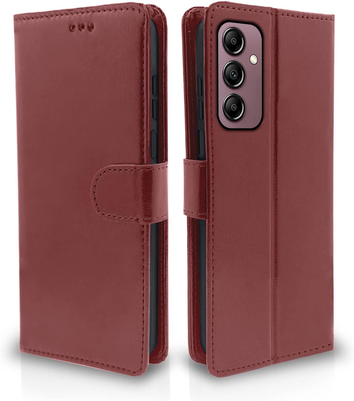 Pikkme Flip Cover Leather Finish | Inside TPU with Card Pockets | Wallet Stand and Shock Proof | Complete Protection Flip Case for Samsung Galaxy A14 4G / A14 5G(Brown)