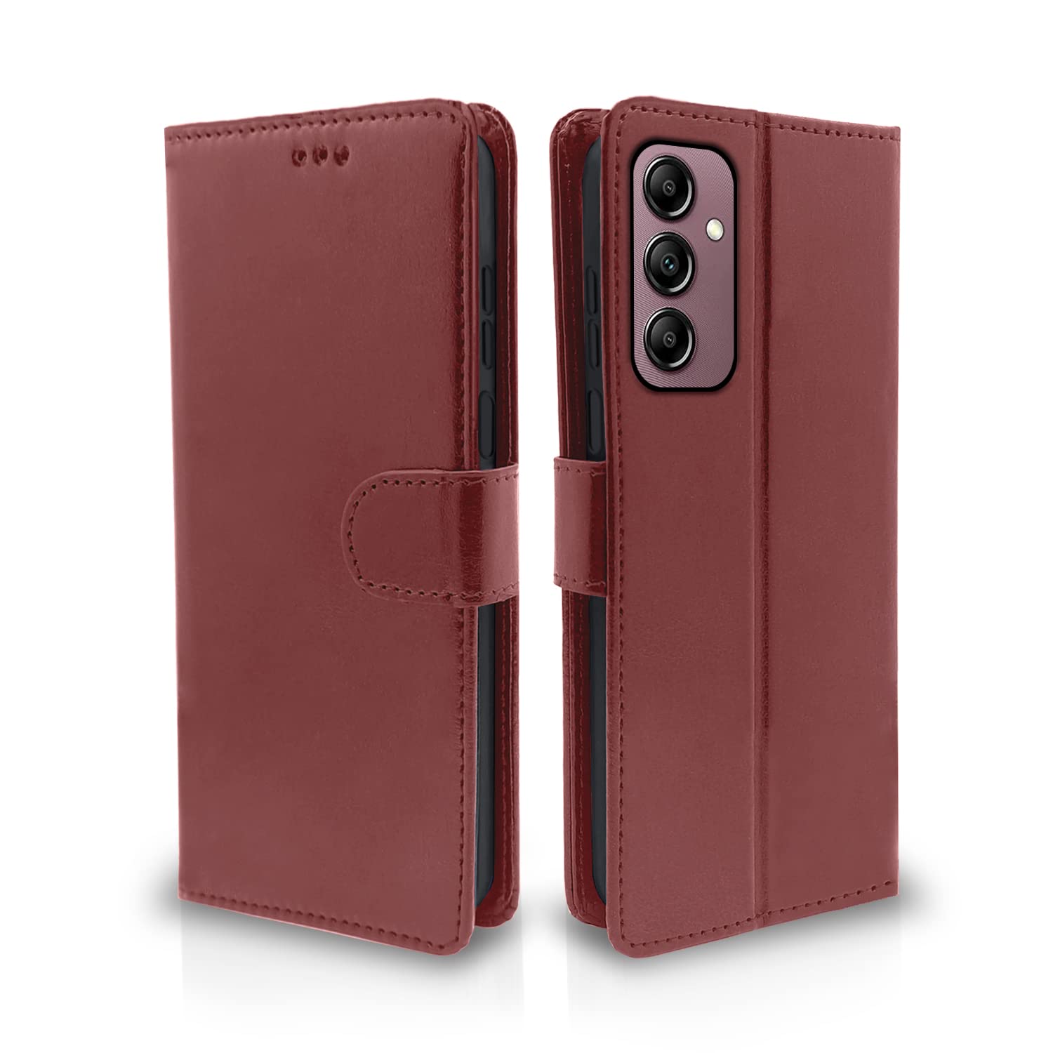 Pikkme Flip Cover Leather Finish | Inside TPU with Card Pockets | Wallet Stand and Shock Proof | Complete Protection Flip Case for Samsung Galaxy A14 4G / A14 5G(Brown)