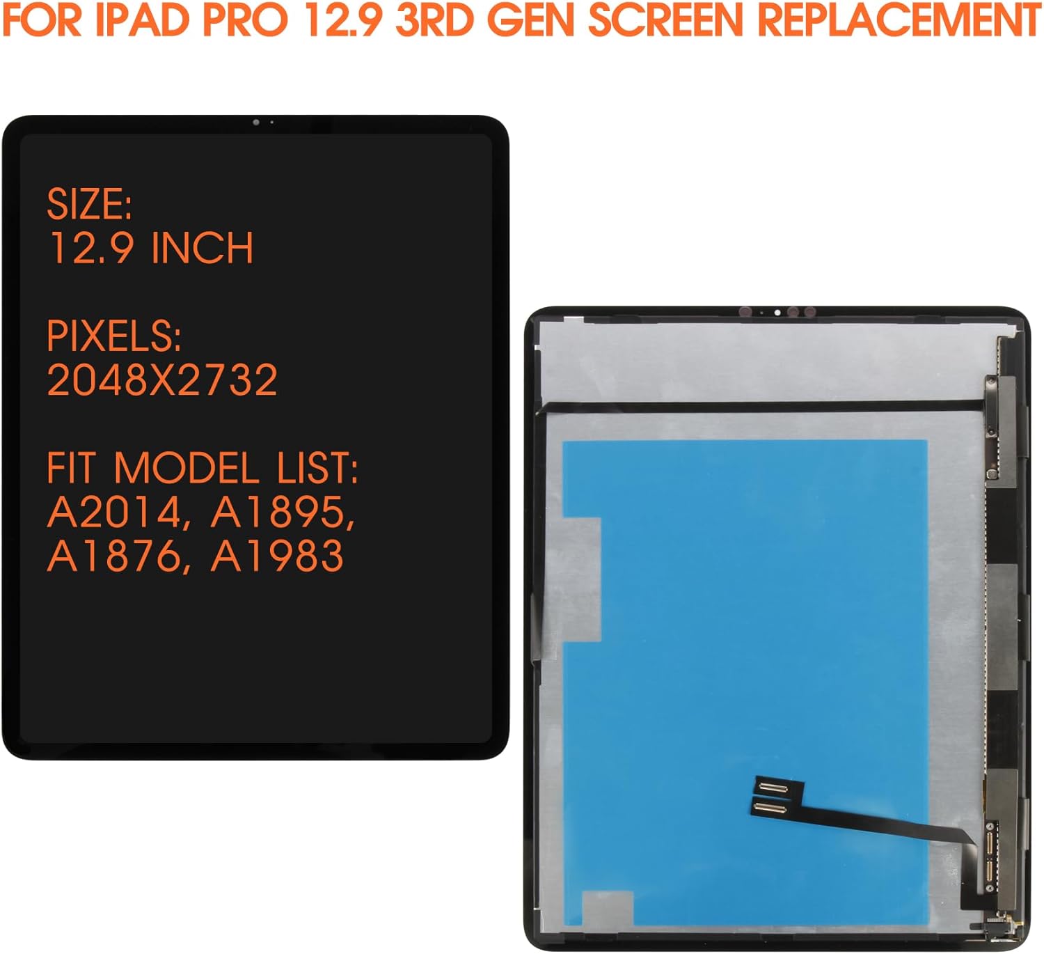 A2229 A2014 LCD Replacement for iPad Pro 12.9 2018 2020 Screen Replacement for iPad Pro 12.9 3rd 4th Gen LCD Display A1895 A1876 A2069 Screen Digitizer Touch Assembly+Installation Video