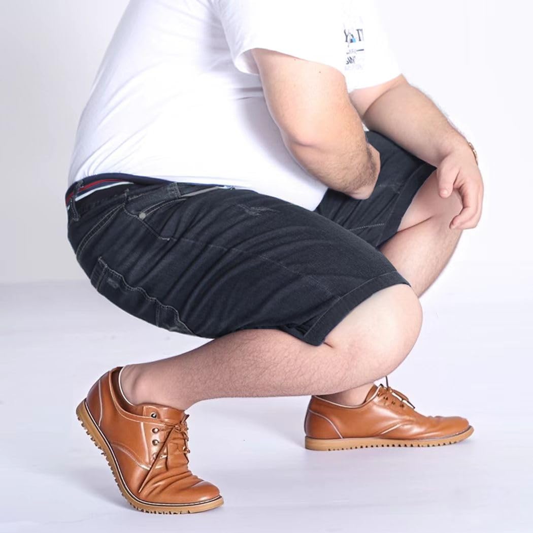 Uomo Pantaloncini Jeans Taglie Forte Gamba Dritta a Vita Alta Estivi Denim Shorts con Coulisse