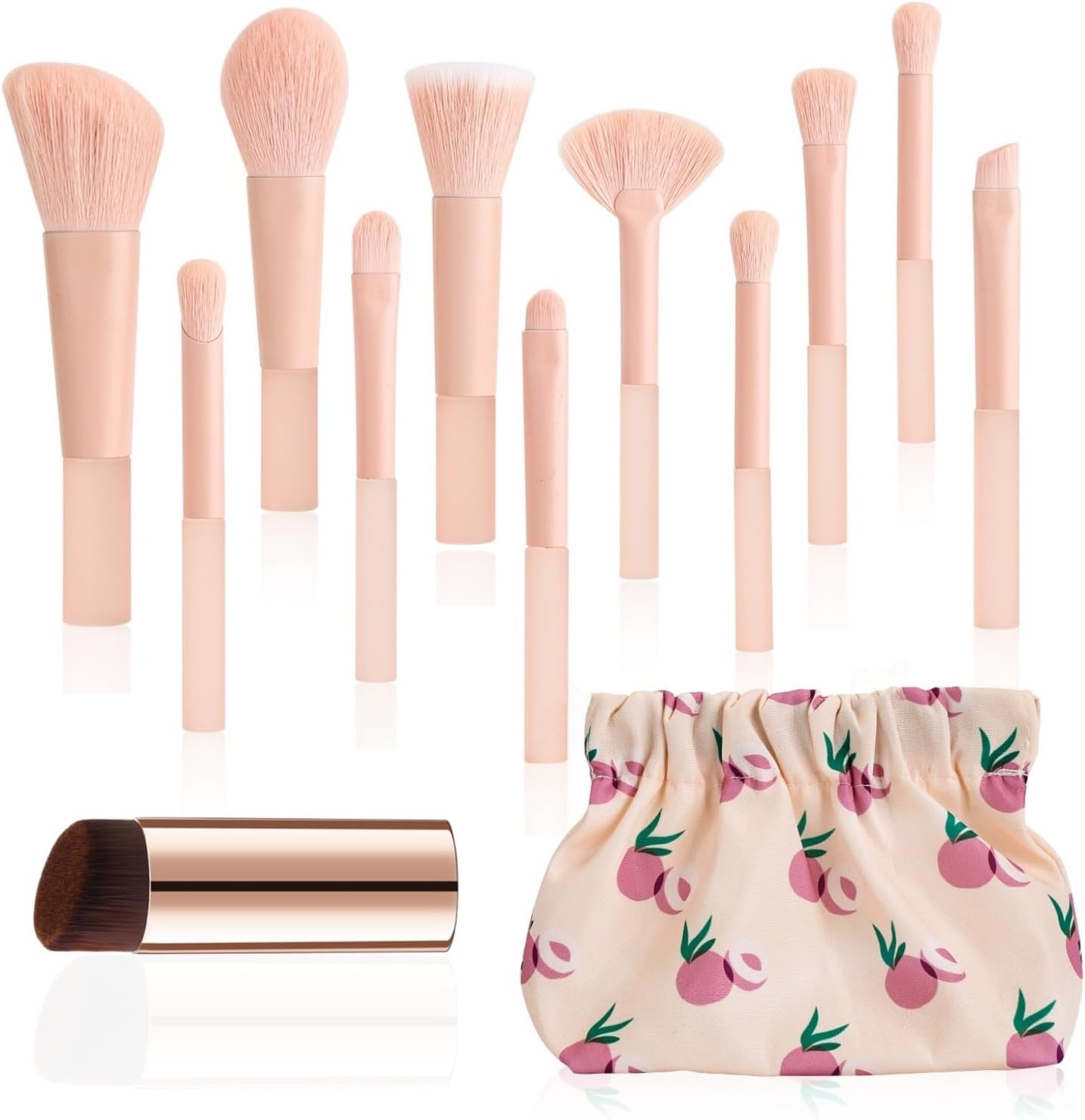 GOERTI 11 Pcs Mini Travel Makeup Brush Set With Case, Professional Premium Synthetic Kabuki Powder Foundation Blush Fan Highlight Eye Blending Shadows Concealer and Lips Brush Kit for Travel