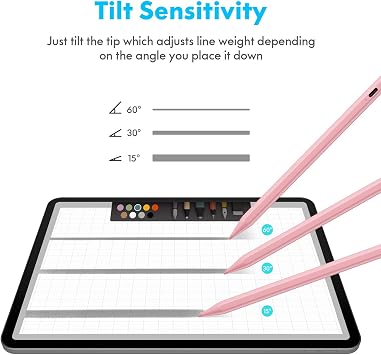 iPad(2018-2024) için Stylus Kalem,iPad Pro 11/13 inç M4, Air 11/13 inç M2, 10/9/8/7/6,Air 5/4/3,Pro 11/12.9,Mini 6/5 için Eğim Sensörlü Avuç İçi Reddi Aktif Stylus Kalem