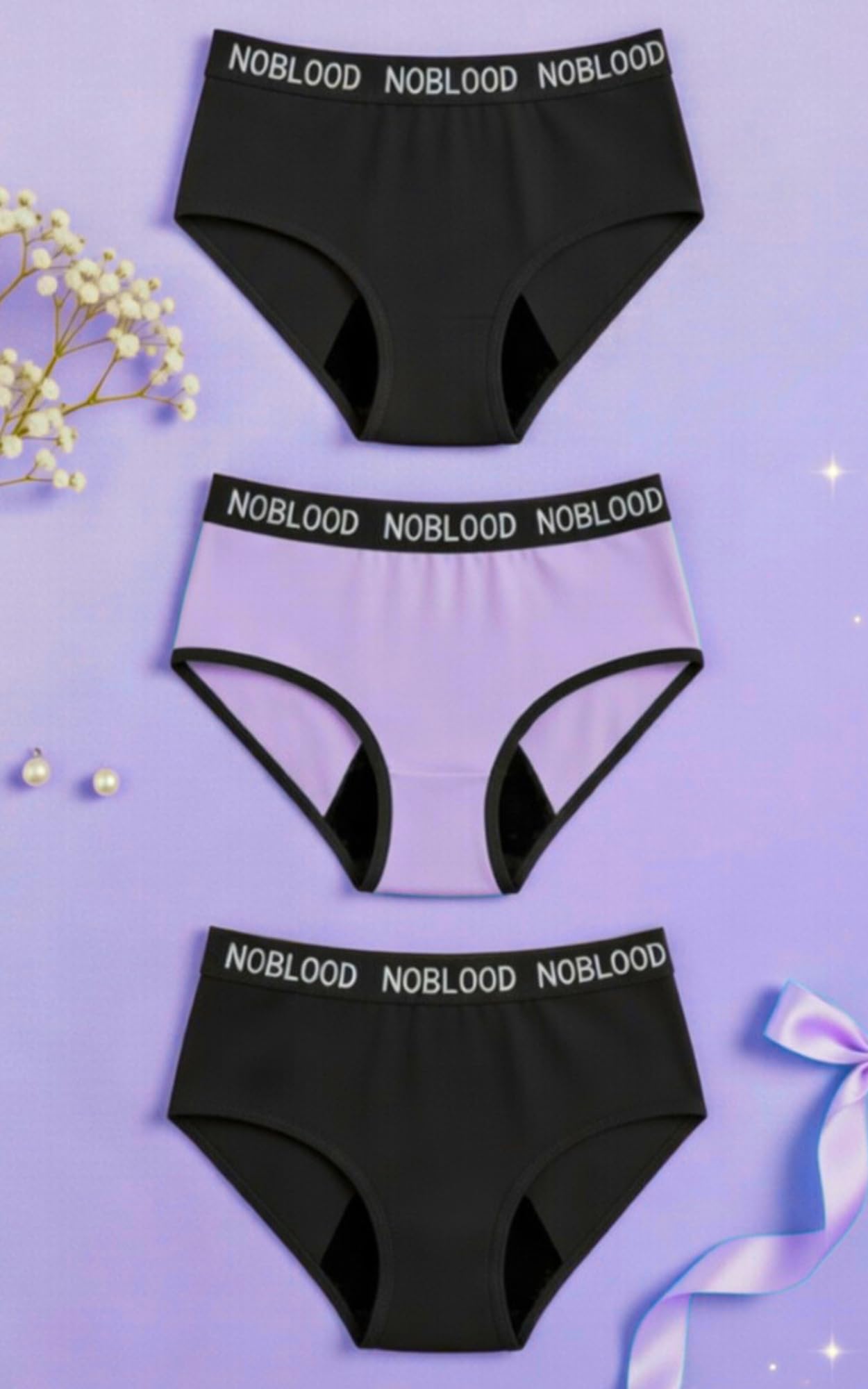 NoBlood - Set di 3 Slip da Ciclo Ragazza 10/18 Anni Cotone Comodo - Mutande Assorbenti Mestruali Flusso Abbondante | Mutandine Mestruale Assorbente Adolescente