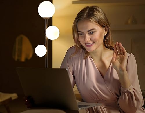 Miniatura 6 de Fiqevs Lámpara de pie moderna de mediados de siglo con 3 globos, 3 bombillas LED de 800 lm incluidas, lámpara de pie negro mate con pantalla de