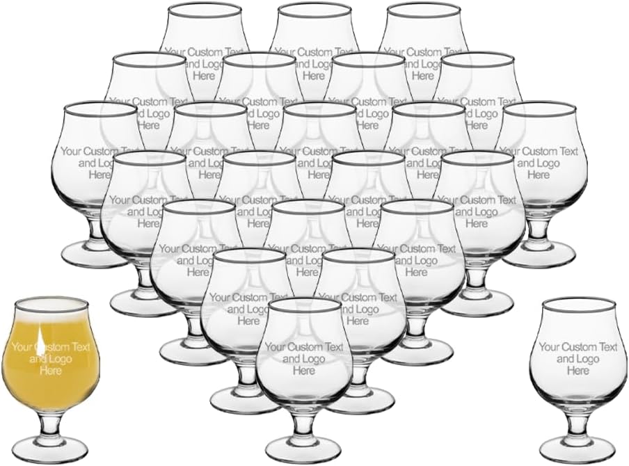 Custom Personalized Set of 2 Beer Taster Snifter Sample Glasses - 5 oz Belgian Tulip Style Pub Glass (2 Glasses Double Side)