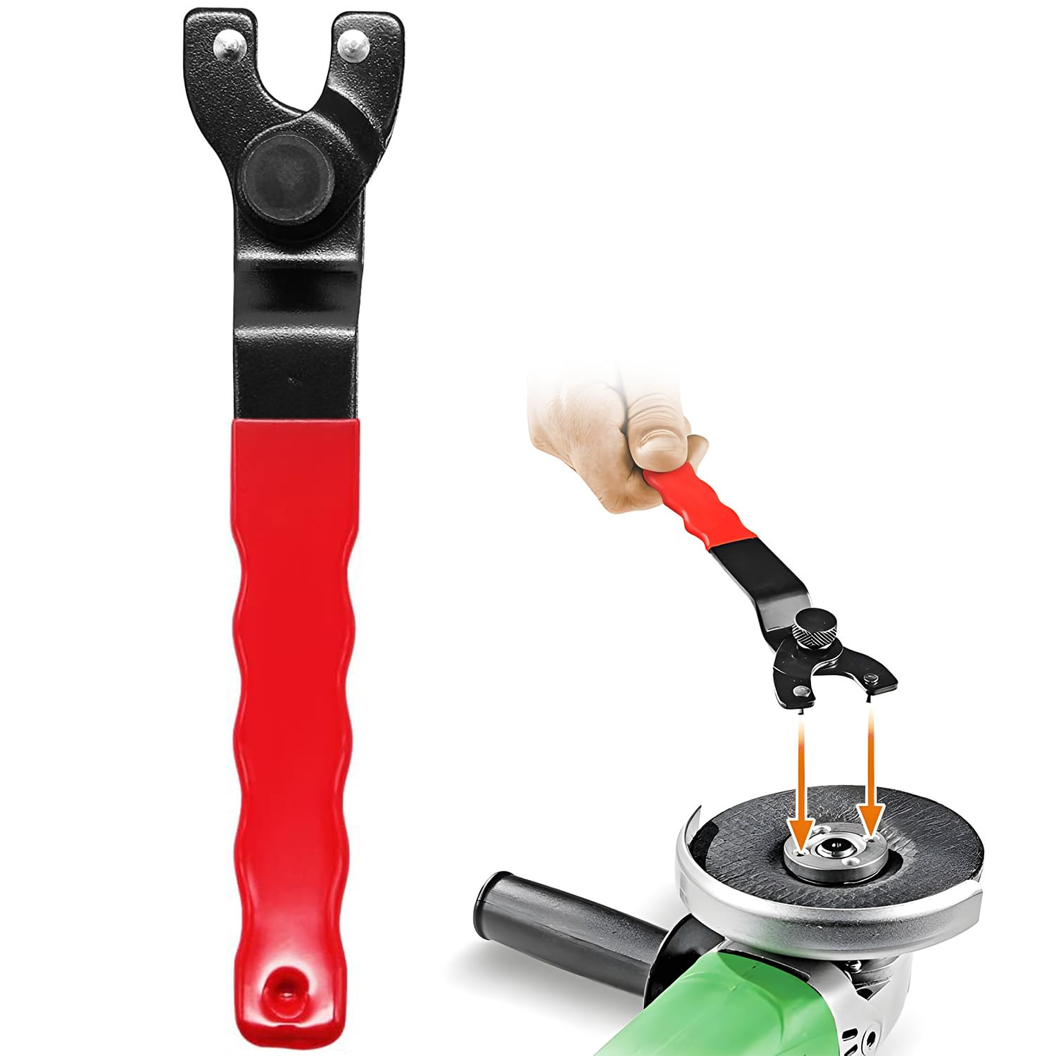 Angle Grinder Spanner β Universal Adjustable Pin Key Wrench 10β52mm, Heavy-Duty Lock-Nut Angle Grinder Key Tool with Non-Slip Coated Grip, Durable Wrench for Disc & Wheel Changes, Red