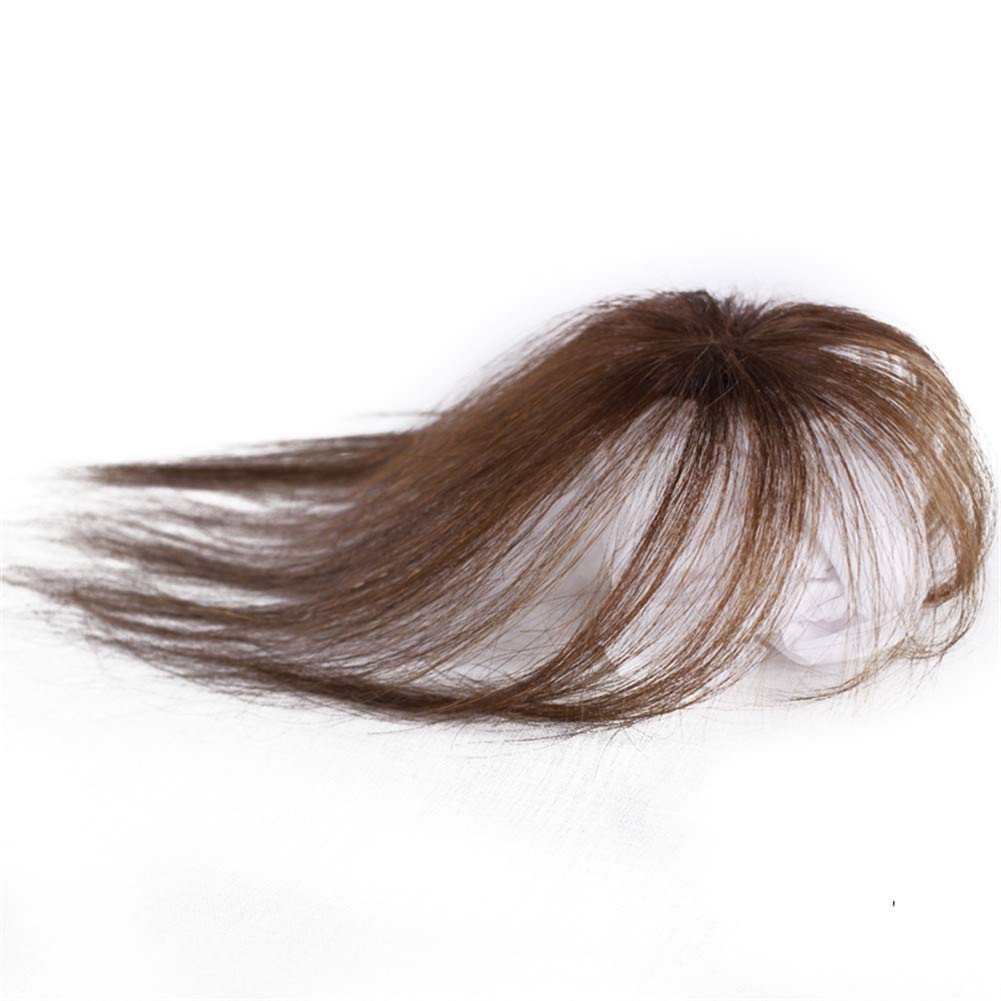 100% Real Human Hair Bangs Invisible Seamless Sea Head Replacement Hair Wig Female Short Fake Hair Bangs Women Hair Pieces, (Light Brown)