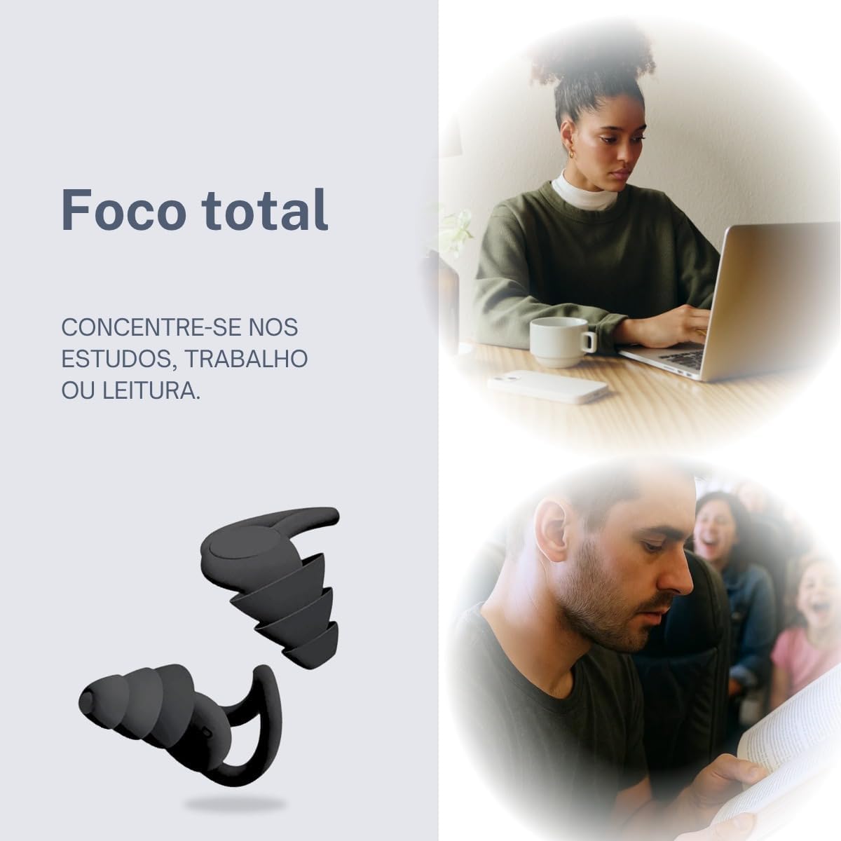 Protetor Auricular de Silicone, Tampão de Ouvido Reutilizável para Dormir e Nadar, Preto