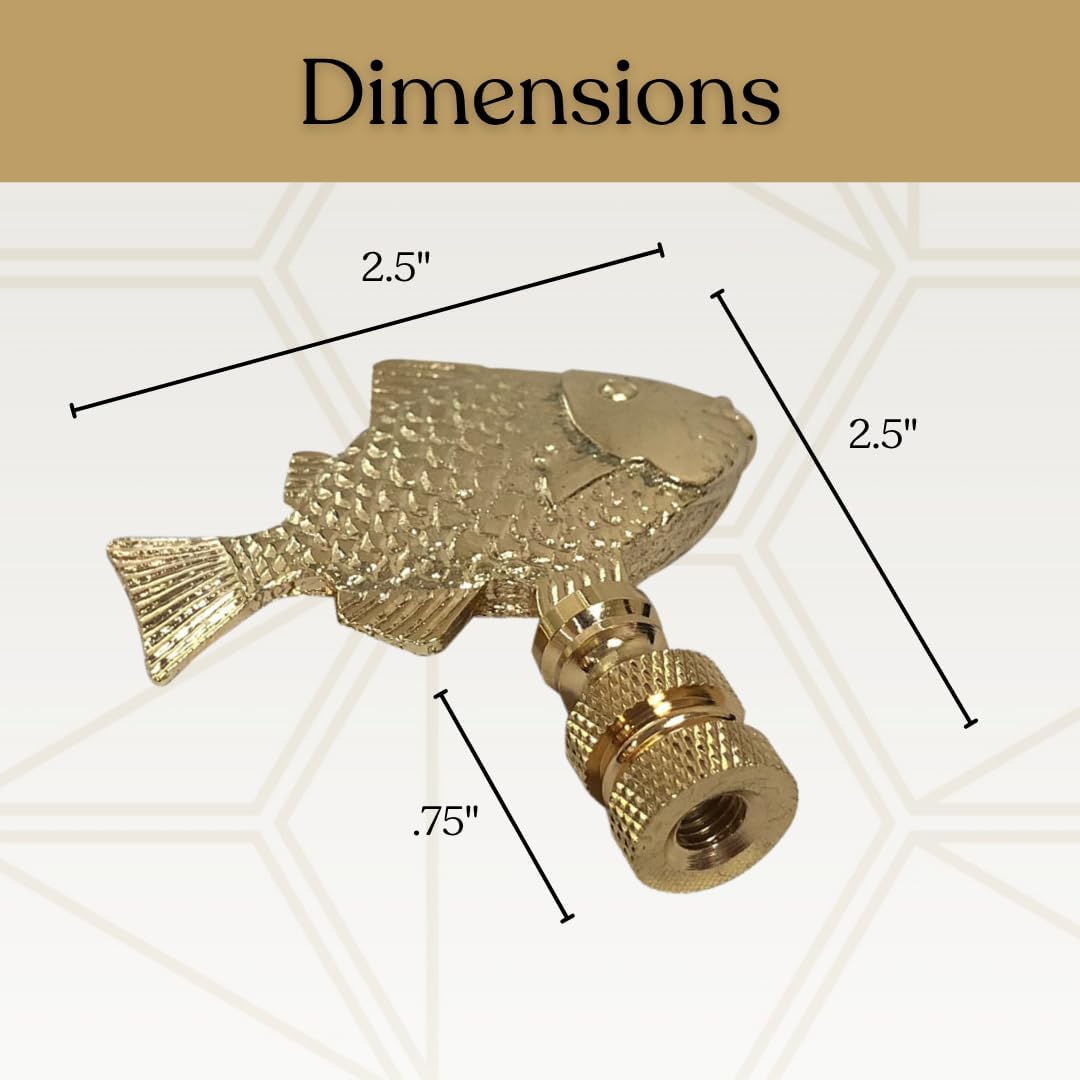 Royal Designs, Inc. Sea Life Lamp Finial, Decorative Fish, Polished Brass, Replacement Finial for Table or Floor Lamps, Set of 2