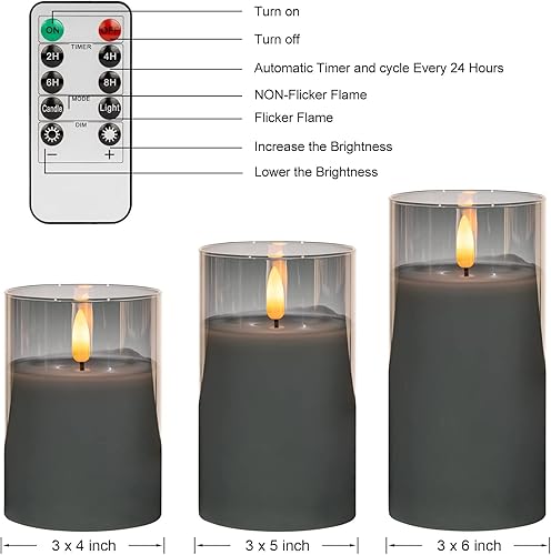 Miniatura 170 de Angelloong Velas parpadeantes de cristal transparente, sin llama, funcionan con control remoto y baterías, velas LED con temporizador, románticas