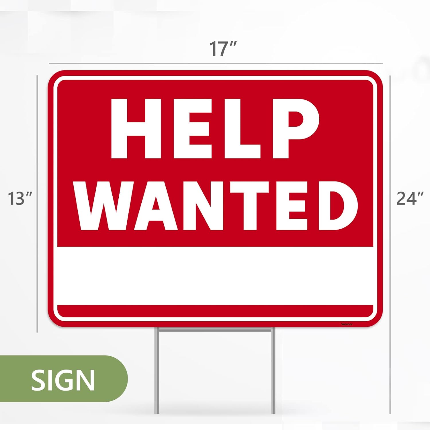 2PC Help Wanted Sign with Stake, 17 Inches by 13 Inches - Double Sided Signs - Corrugated Plastic - Now Hiring Signs For Business