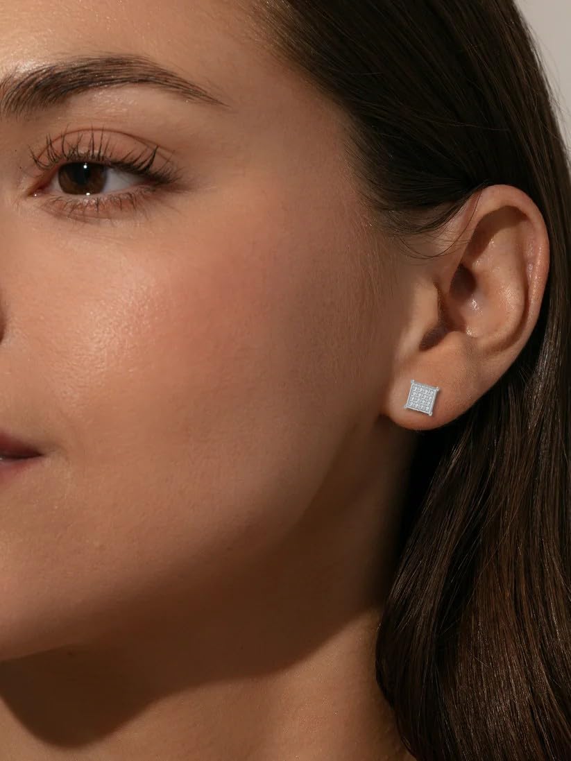 Rnivida 925 Sterling Silver Square Stud Earrings, Iced Out Cz Stud Earring for Men Women, Hypoallergenic - Image 3