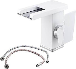 Grifo de lavabo de cascada LED montado en cubierta grifo mezclador frío caliente latón macizo grifo de lavabo para decoración moderna del hogar dorado negro blanco (blanco)