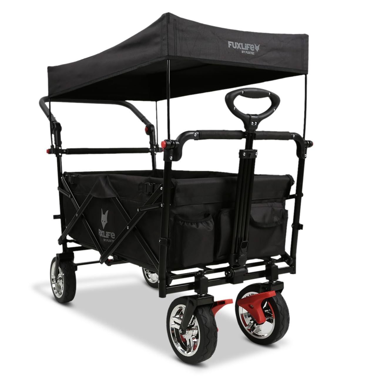 Bollerwagen faltbar FX-CT700 Schwarz • klappbarer Handwagen für Ausflug & Alltag • gepolsterter Sitzbereich • Bremsen • höhenverstellbarer Griff • platzsparender Faltbollerwagen