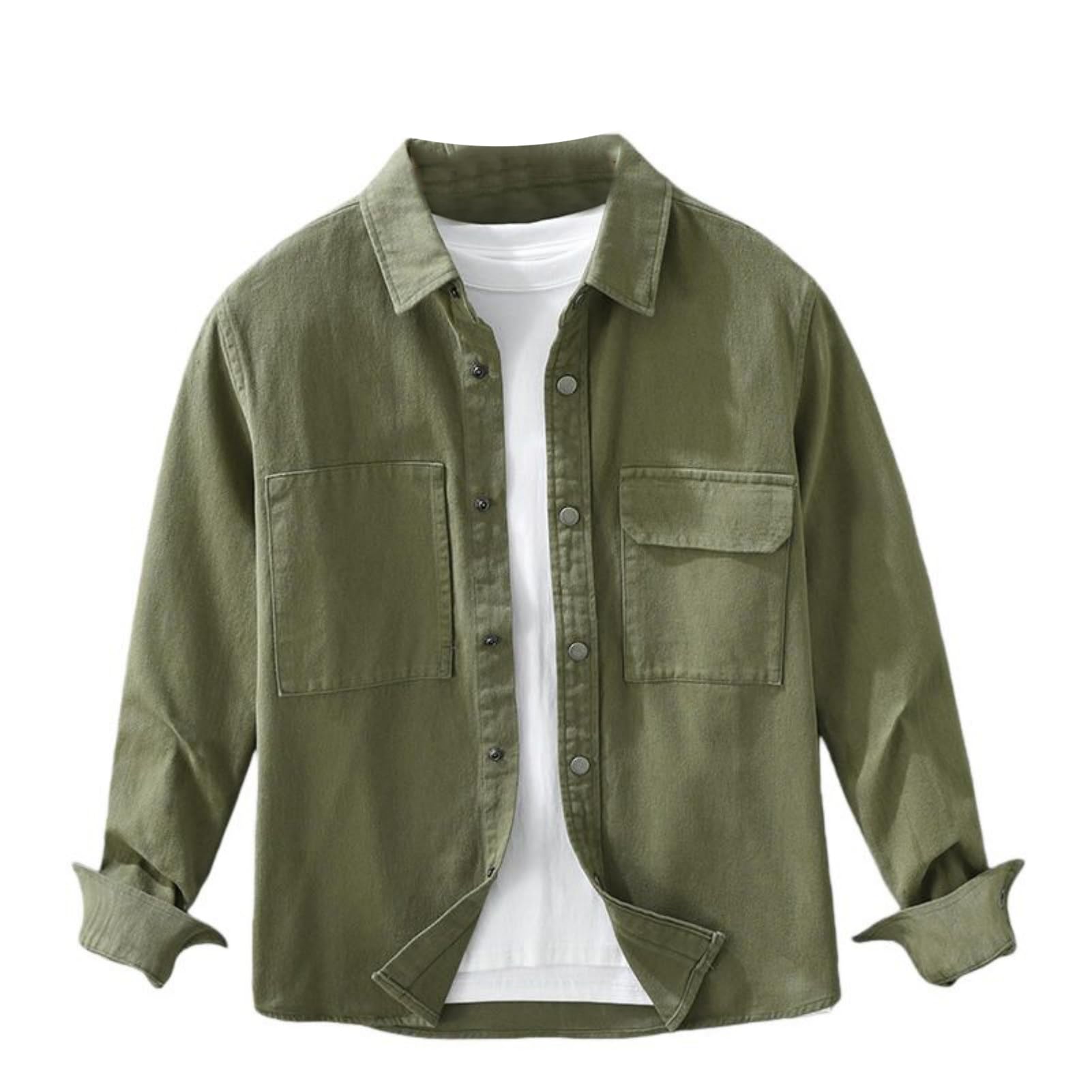 Camisa de trabajo japonesa minimalista con botones ocultos para hombre