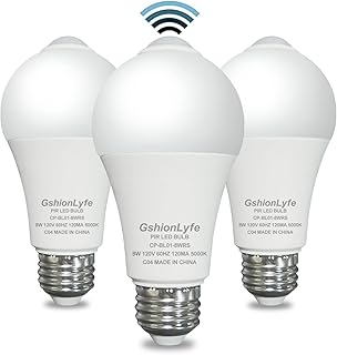GshionLyfe Motion Sensor Light Bulbs, Dusk to Dawn Motion Activated Light Bulb 8W 800LM (60W Equivalent) 5000K Cold White, A19 E26/E27 UL Listed Auto On/Off Motion LED Bulb for Indoor Outdoor Lighting