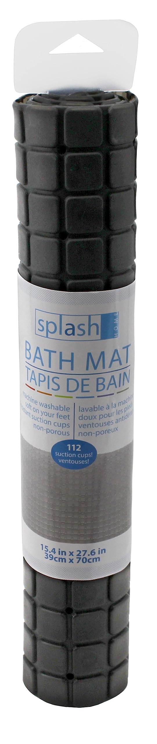 Splash Home Axess Badewannenmatte rutschfest, Duschmatte mit 112 Saugnäpfen und Abflusslöchern, Badematte für Wanne, 70 x 39 cm, maschinenwaschbar, PVC - Schwarz